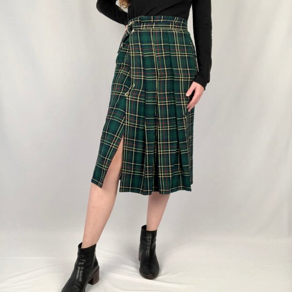Vintage Dresses & Skirts - Stunning Vintage Plaid Tartan Midi Skirt Pleated Kilt Preppy Academia Scotland